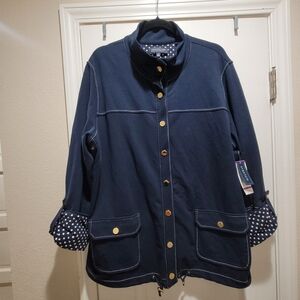 Jones New York Navy Blue Stretch Jacket With Polka Dot Trim Size 2X NWT